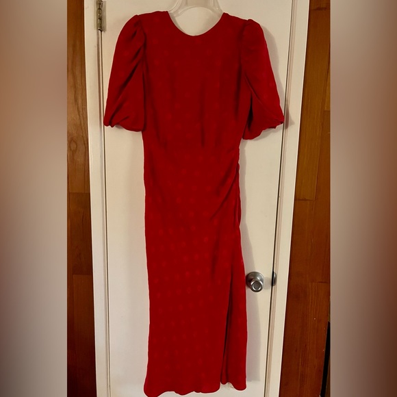 Saloni Women's Annie-B Dot-Jacquard Silk Midi-Dress - Red - Picture 2 of 7